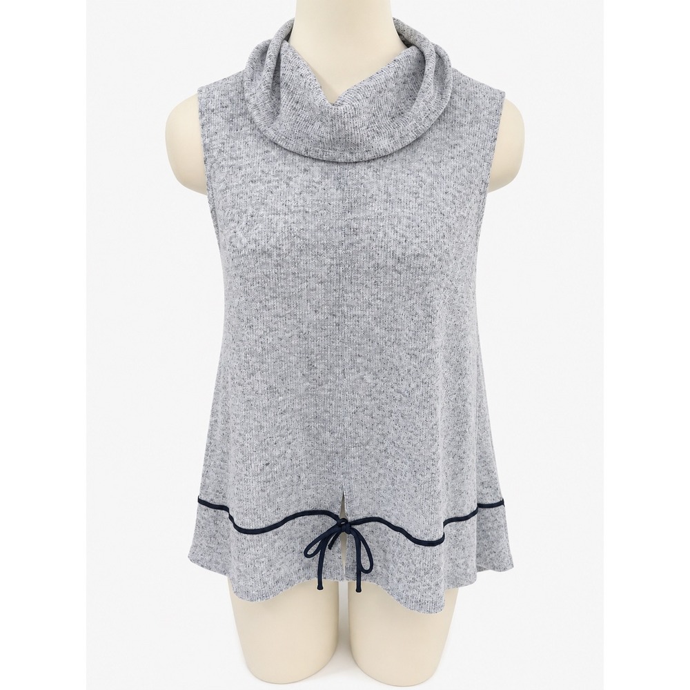 Trisha Tyler Womens Blue Cowl Neck Sleeveless Knit Top Sharkbite Hem Size M